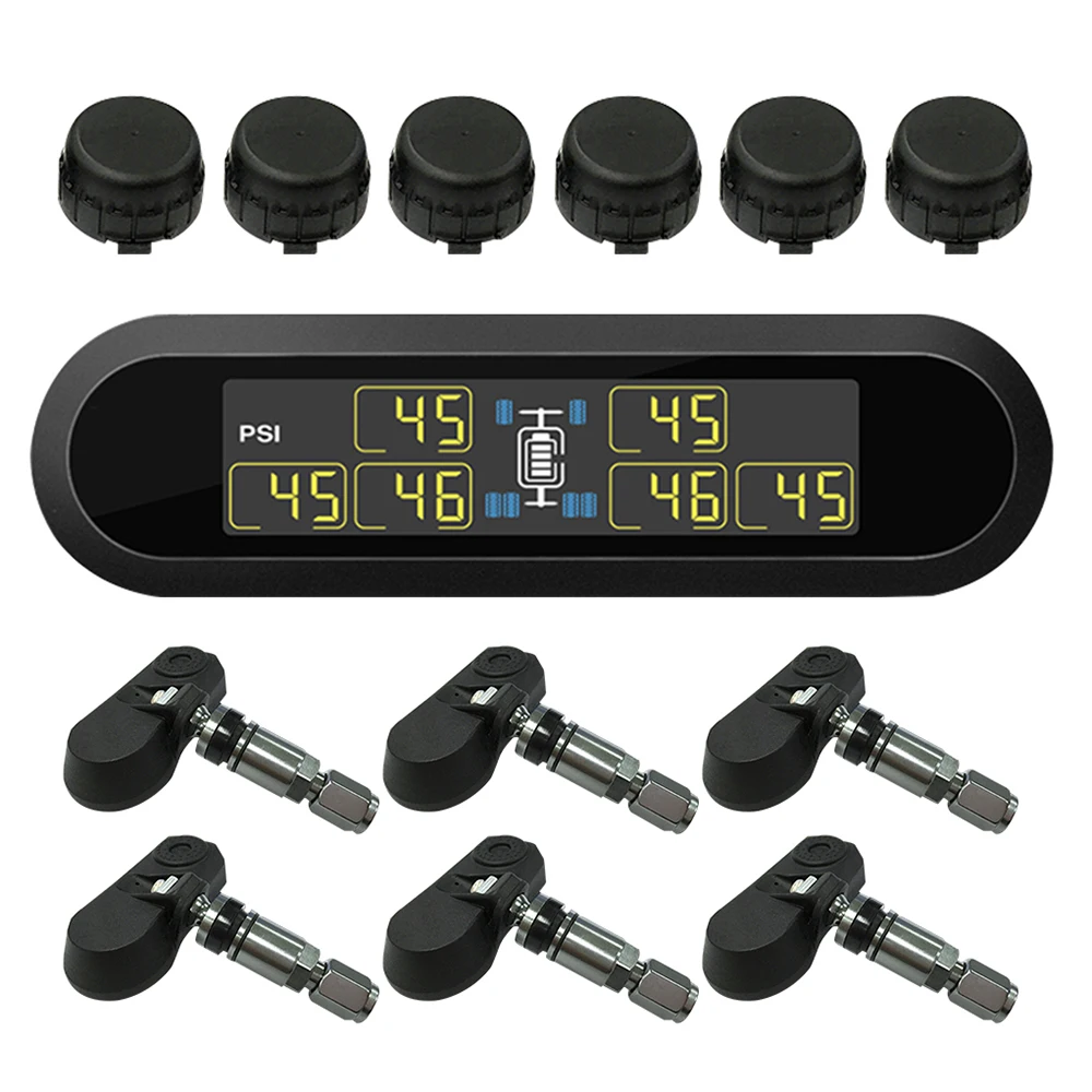 

T650 Solar TPMS Car Tire Pressure Monitor System LCD Display 6 Internal / External Sensor Temperature Warning Tire Pressure