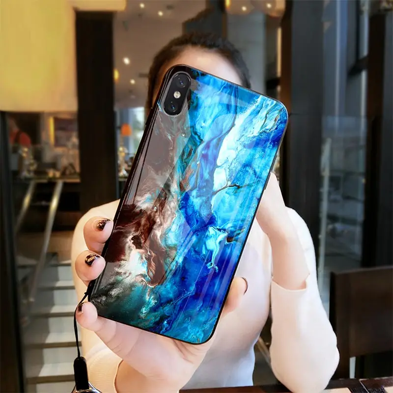 Hisomone Marble Phone Case On For Huawei Honor 9 Lite Texture Tempered Glass Back Case Cover For Huawei P Smart P20 Lite