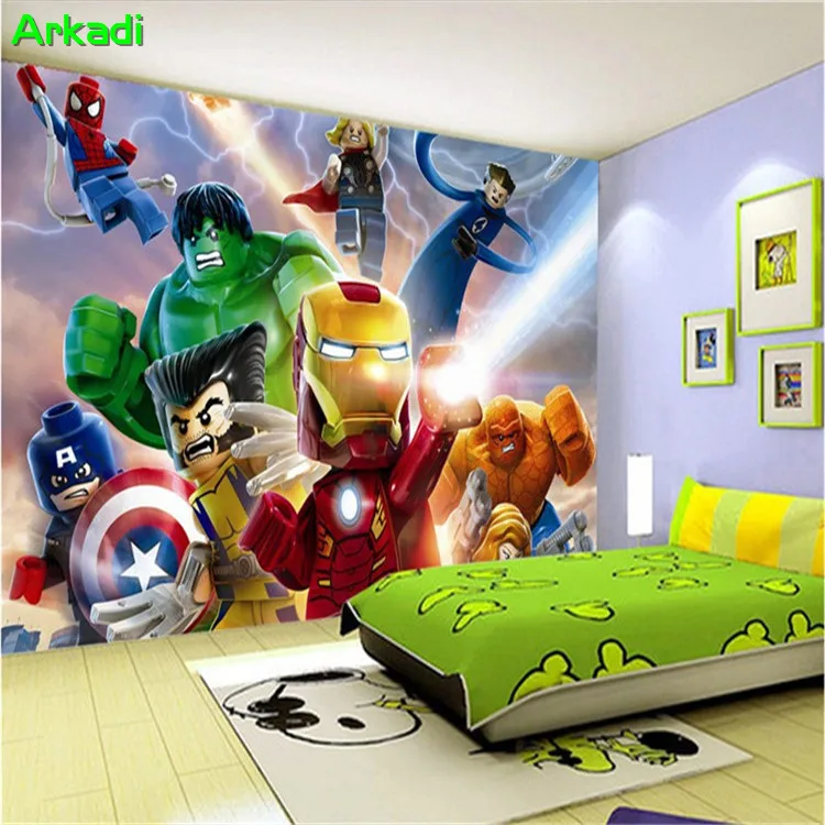 Custom Photo 3D Lego Avengers Wallpaper Children Cartoon Animation Kids Bedroom Room Decoration TV Background Wall Covering