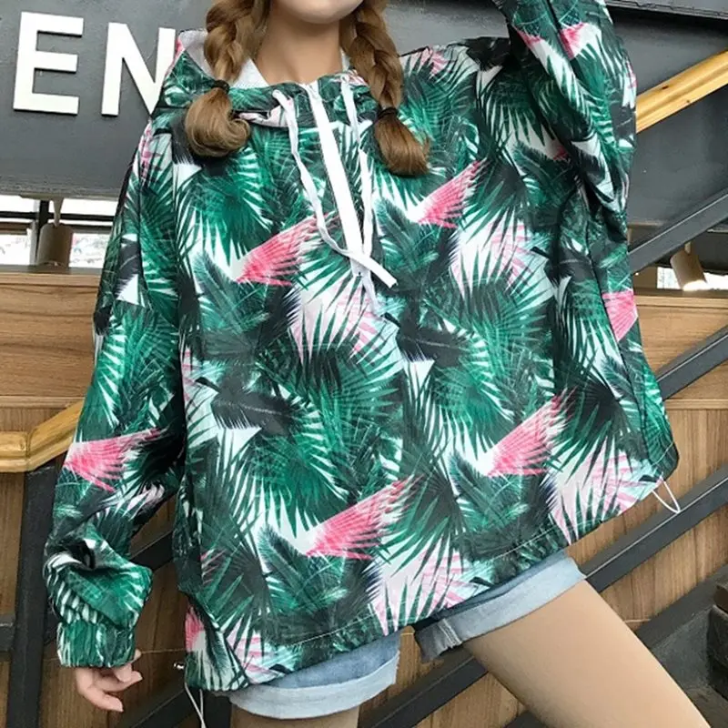 2019 Fashion Oversized Hoodie Women Harajuku Hip Hop Loose Streetwear Plant Print Hipster Autumn Top Black Gothic Casual Hoodies