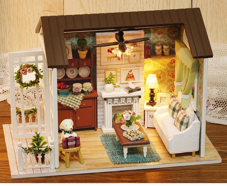 Симпатичный номер DIY Деревянный Кукольный дом Miniaturas с мебель DIY Миниатюрный Дом Кукольный домик игрушки для детей на Рождество и день рождения Z08