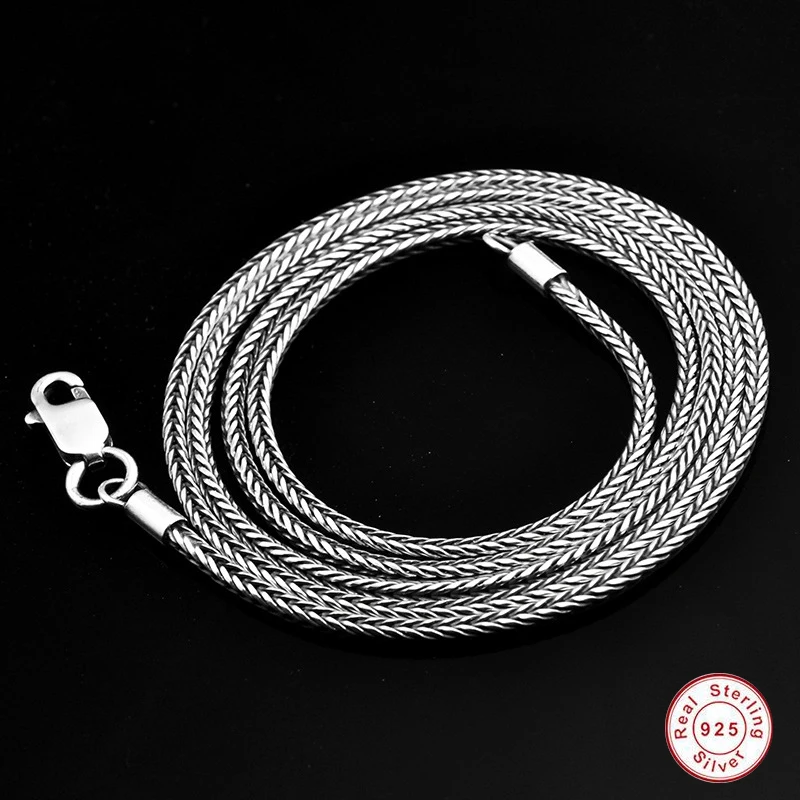 

100% 925 Sterling Silver Serpent Necklace Men's Men Punk Style Thai Silver Long Chain Necklace sterling silver 925 man necklack