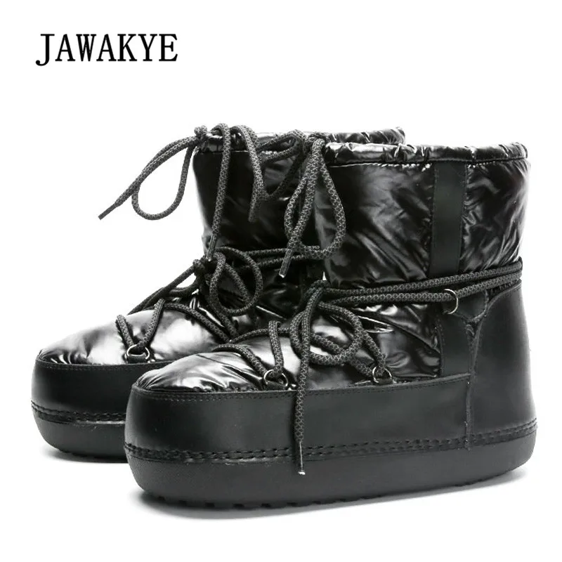 

2019 Chic Waterproof Snow Boots Woman Round Toe Cross Strap Thick Bottom Wool Fur Ankle Boots