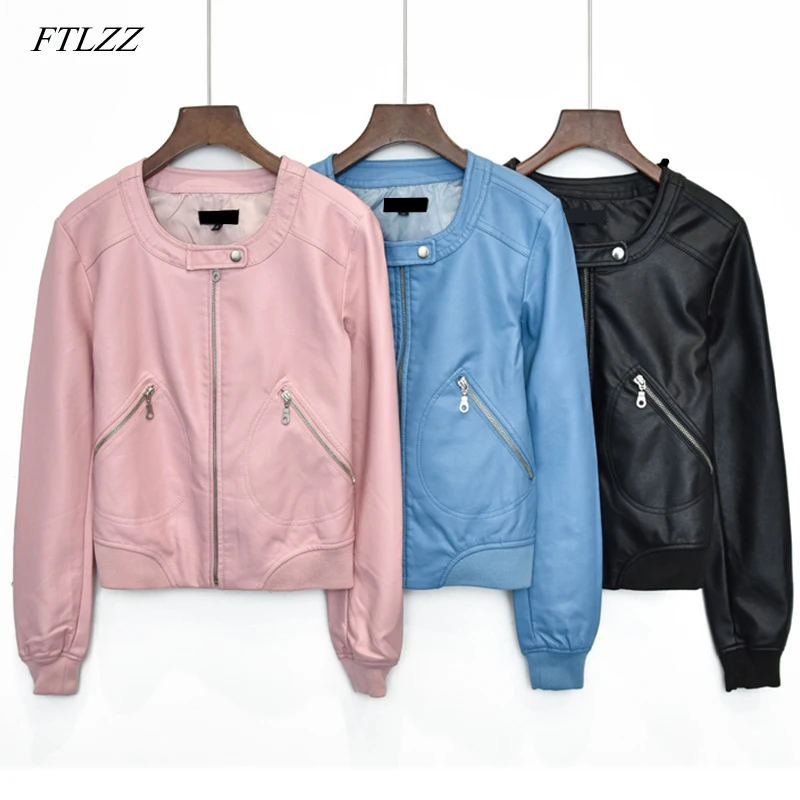 

FTLZZ Plus Size S-4XL Pu Leather Jacket Coat Women Casual Zipper Faux Leather Motorcycle Jackets Female Short Outerwear