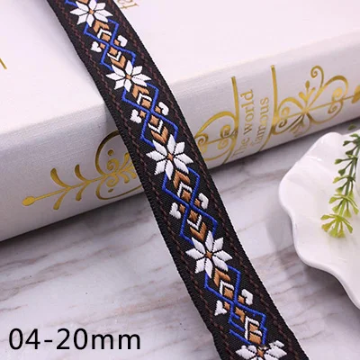 04-20mm Meetee 20 м 20/25 мм в этническом стиле ветер жаккардовая тесьма полиэстер кружевная с вышивкой Обрезка DIY Костюмы окантовкой украшения Материал RD030 - Цвет: 04-20mm