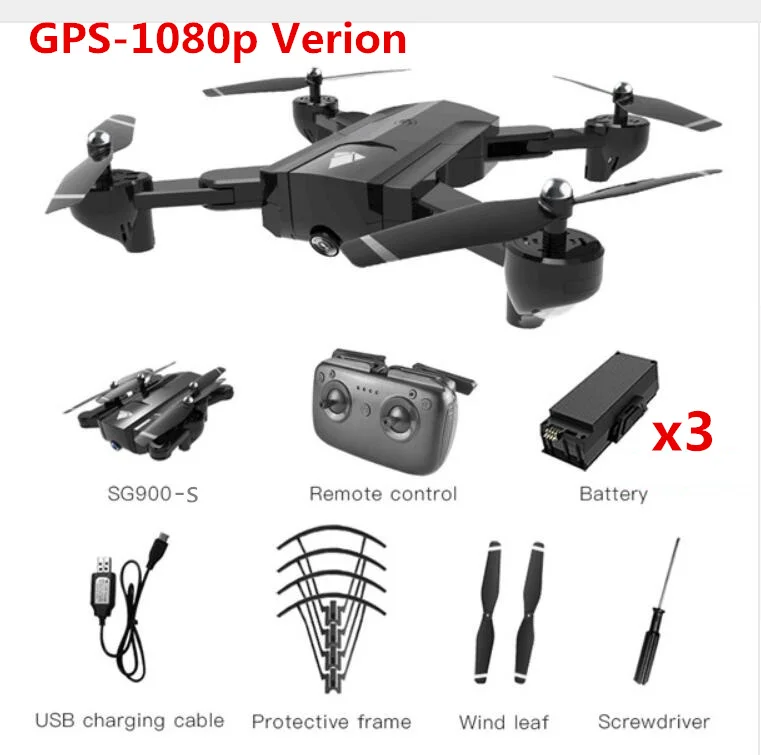 SG900-S SG900S SG900 F196 Дрон на радиоуправлении с gps и камерой 1080 P Wi-Fi FPV gps Follow Me Радиоуправляемый квадрокоптер Профессиональный Drone вертолет - Цвет: GPS 1080P 3 battery