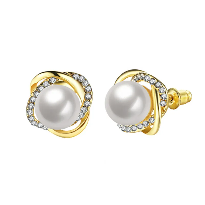 2018 Fashion earrings for women Rose-shaped Pearl Stud Earrings Women Earrings Jewelry Wedding Gift Brincos Bijoux Femme J06#N (5)