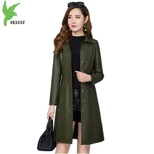 Новинка весны кожаная куртка Для женщин Мода Большие размеры PU кожаная куртка средней длины тонкий женский Повседневное верхняя OKXGNZ1694