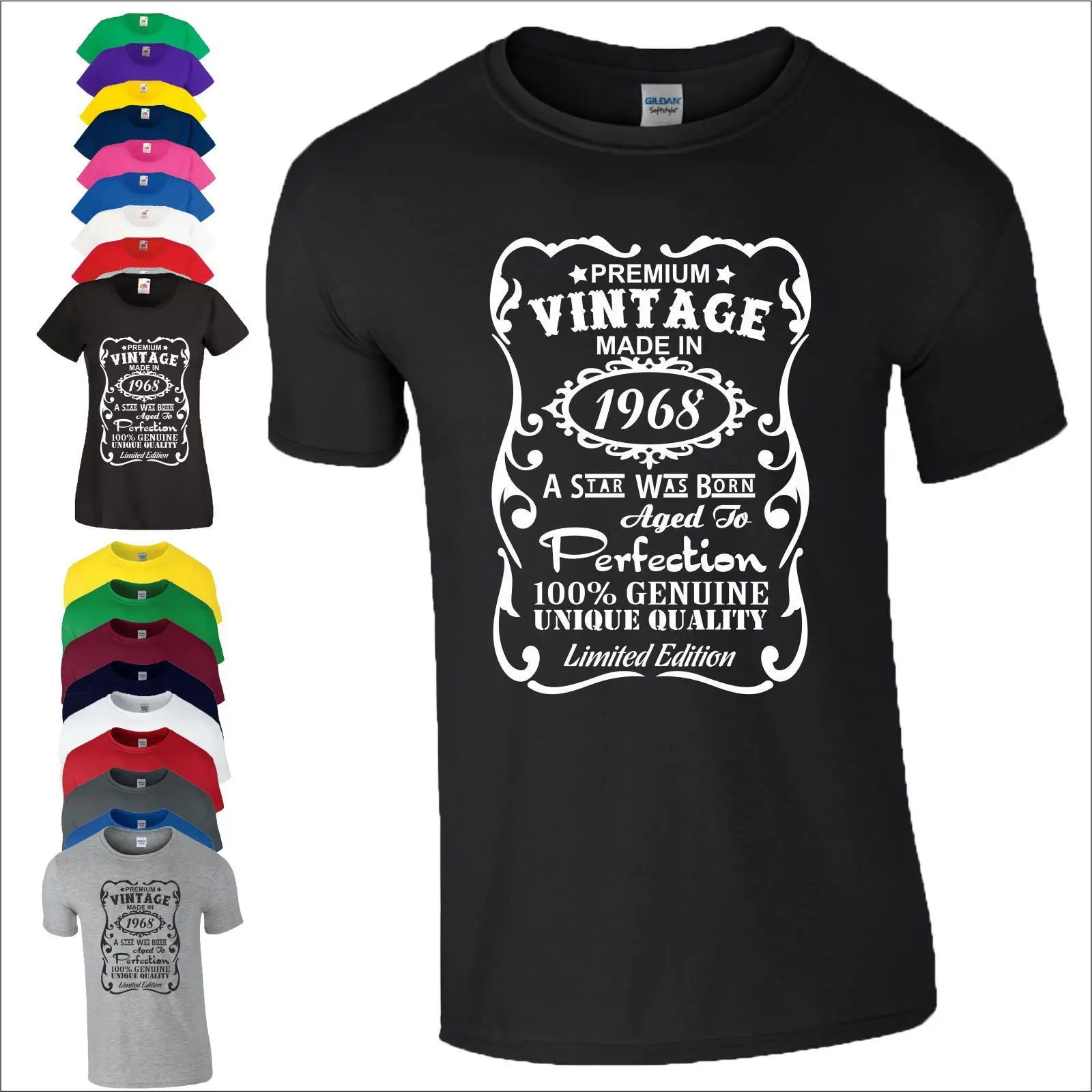 funny men/'s birthday gift idea t shirt Made in 1968 Quality Vintage