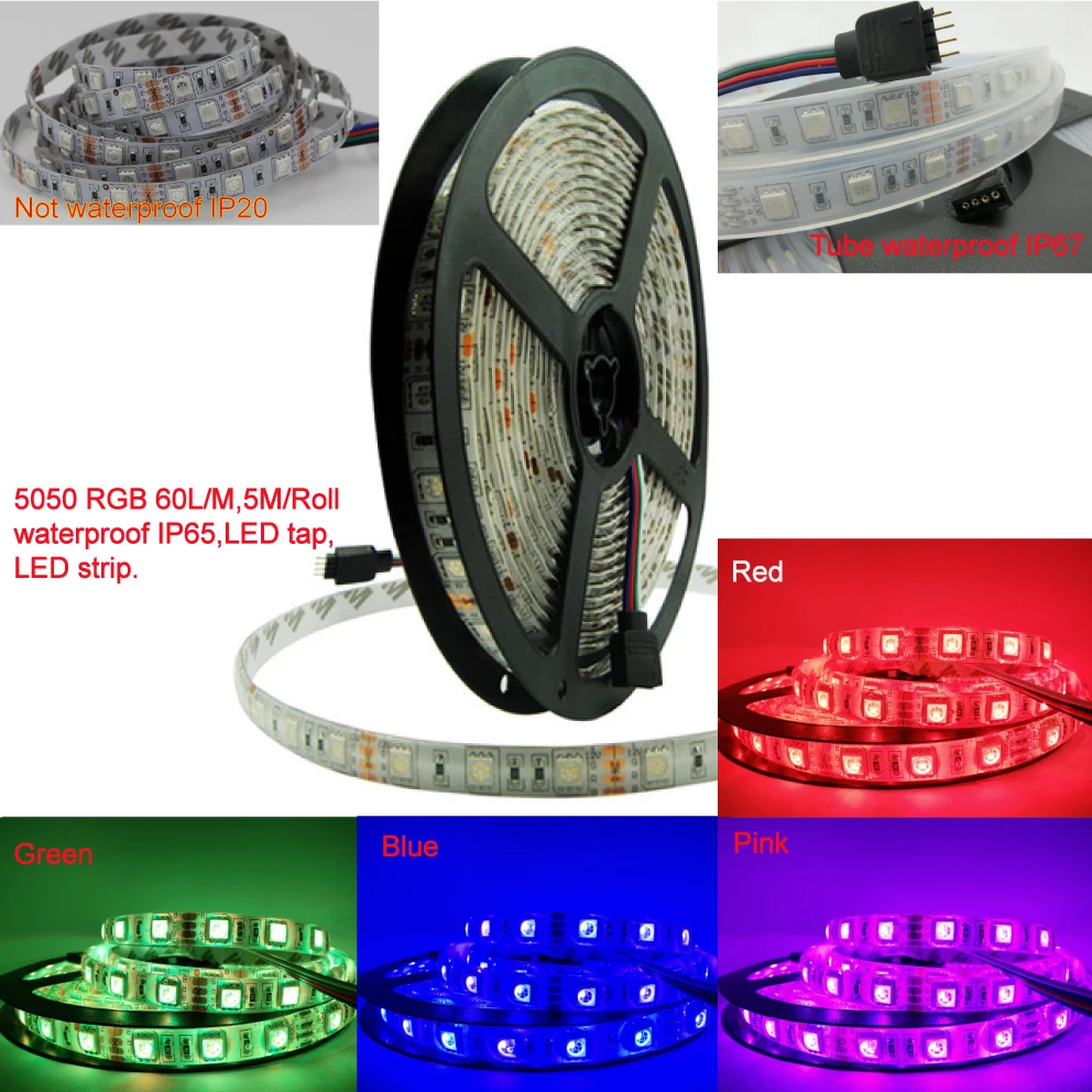 

16.4ft 5M Waterproof Flexible strip fita tira de led 300leds Color Changing RGB SMD5050 LED Light Strip