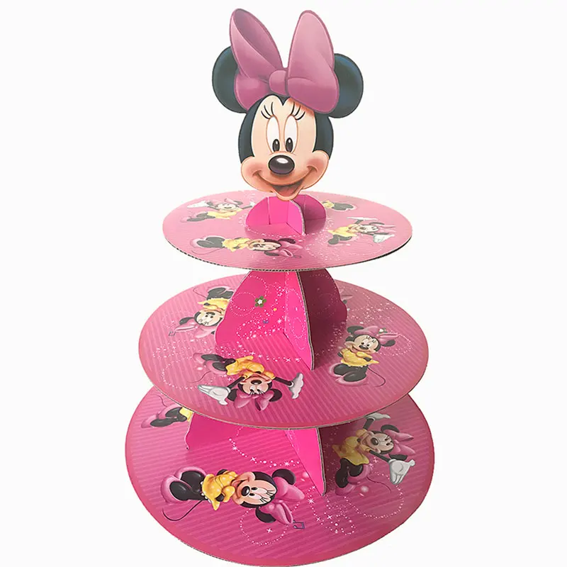 Minnie 1 комплект с рисунком Микки Минни Маус 3-ярусный торт стенд Дети День рождения украшения наборы; детский душ кекс стенд конфеты бар - Цвет: Minnie