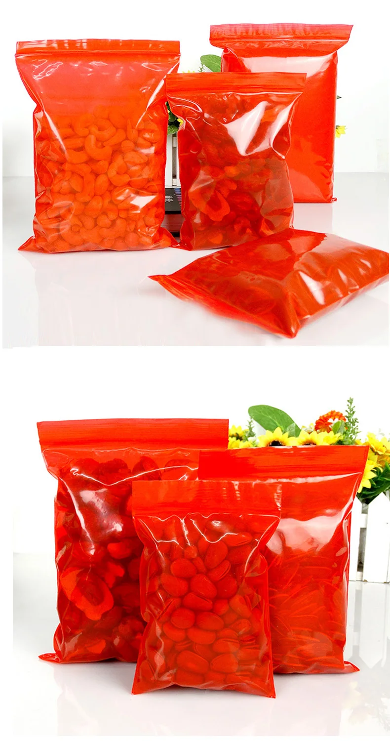 1 red,transparent flat,Ziplock pocket,Thicken, bag,Reseal,Zipper,Bulging,package,Store,Home,Office,food,storage,Powder,granules.Dried fruit,tea,seasoning,whole grains, (5)
