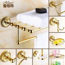 Аксессуары для ванной комнаты Аксессуары для ванной комнаты Набор латунных полированных золотых аксессуаров для ванной комнаты Набор вешалка для полотенец мыло Корзина вешалка для полотенец крючок для халата