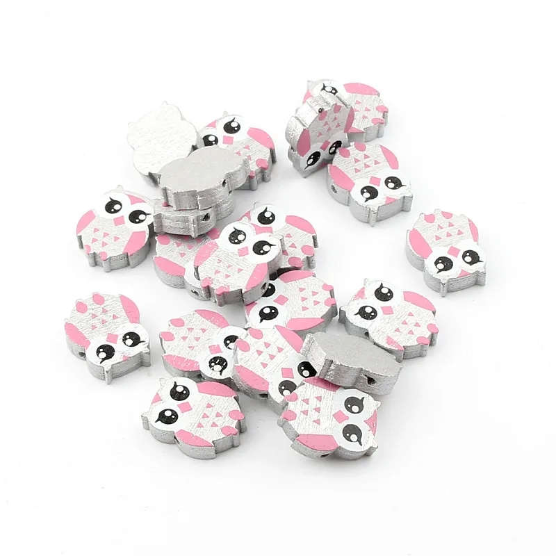 

Silver Wooden Beads 50pcs 21x17mm Owl Pattern Wood Beads for Jewelry Making DIY Rattle Pacifier Clip Necklace