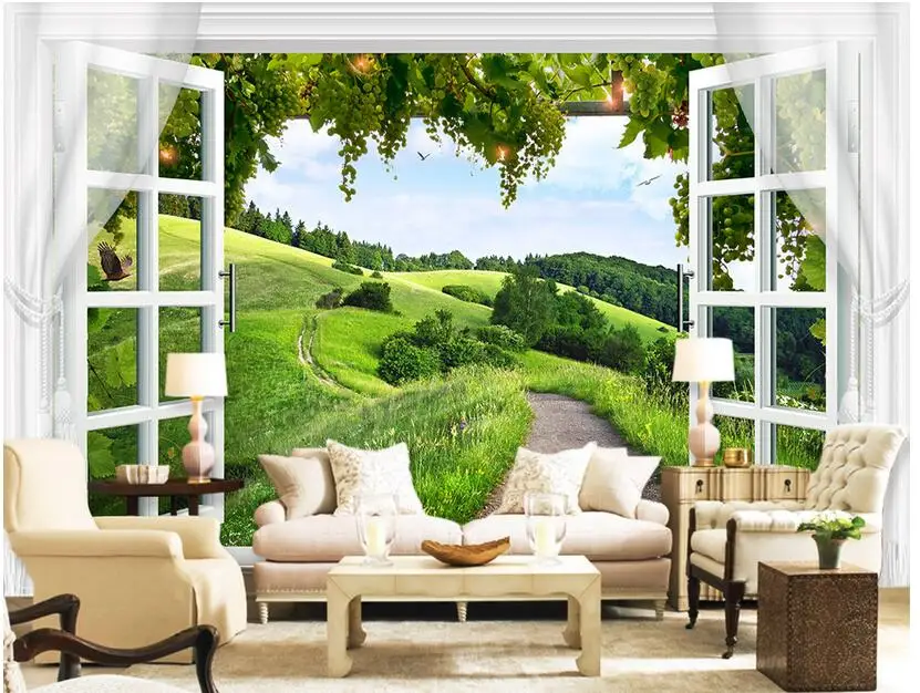 

3d photo wallpaper High-end custom mural window grape rural painting background 3d wall murals wallpaper for living room decor