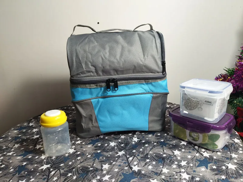 Двухслойная сумка для пикника ткань Оксфорд Портативная Герметичная сумка-холодильник коробка для пикника еда, молоко фрукты свежая теплоизолированная сумка сумочка - Цвет: Синий
