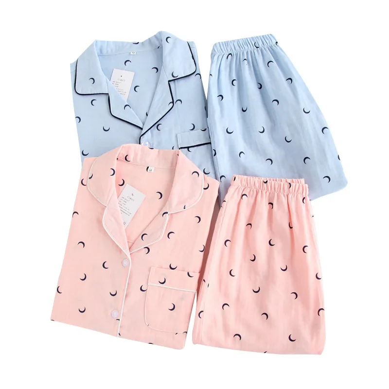Couple Pajamas set gauze Cotton Pajamas Moon pijamas Women&Men pyjamas