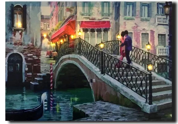 Romantic Bridge Освещенная Печать на холсте шоппинг улица Романтический Париж Eiffe башня красивый вид на Францию светодиодная живопись Рождество холст стены искусства - Цвет: Romantic Bridge