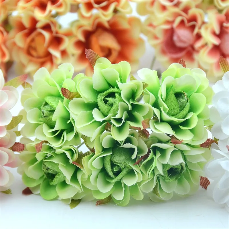 6pcs 4cm Silk Rose Artificial Poppy Flower Bouquet For Wedding Party Decoration Scrapbooking DIY Handmade Wreath Fake Flowers