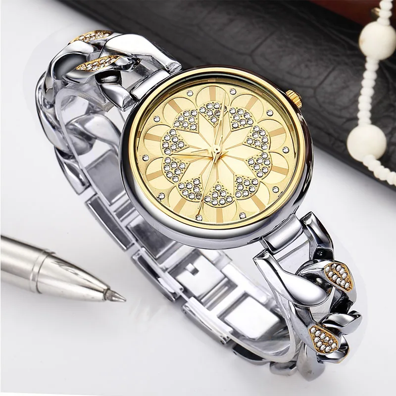 

Women Quartz Watches Life Waterproof Gold Silver Stainless Steel Strap Round For Ladies Elegant Fashion Luxury Calendar Wreath