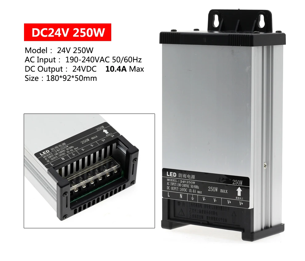 Светодиодный наружный источник питания с защитой от дождя DC12V/DC24V AC190-240V 60 Вт 100 Вт 200 Вт 250 Вт 400 Вт Светодиодный драйвер импульсный источник питания