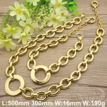 

HOT Stainless Steel fashion Jewelry silver and gold silver color and gold silver color Necklace Bracelet sets for women SFXAELDG