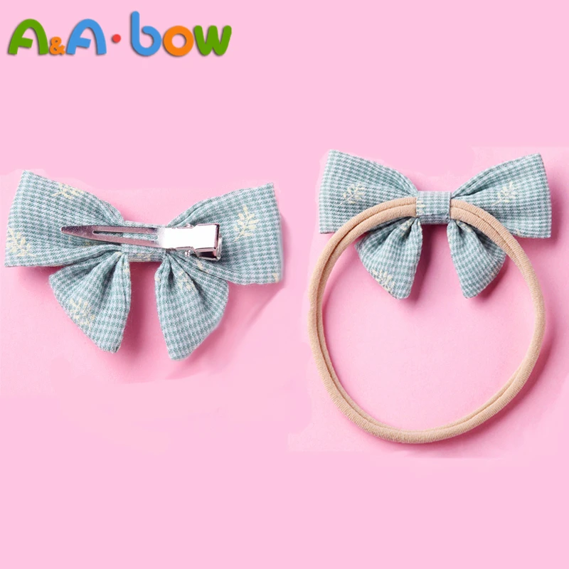 

1pc New Nylon Headband or Hair Clips with Print Bow, Baby Girl Hair Bows Mini Plaid Headband Hairpins Headwear Hair Accessories