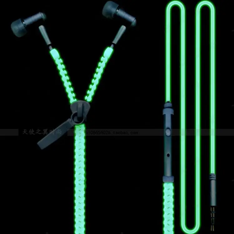 

Metal Zipper Luminous Earphones In-Ear Glow In The Dark Earbuds Visible Flowing Light Earphone Sport Running Handsfree Earbud