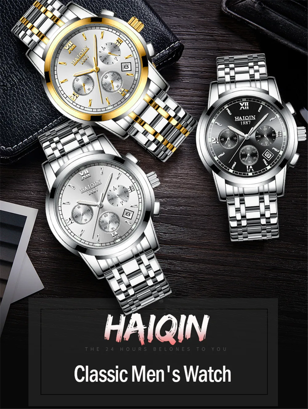 HAIQIN, мужские часы, новые военные Роскошные брендовые часы, мужские кварцевые часы из нержавеющей стали, мужские модные часы с хронографом, Relogio Masculino