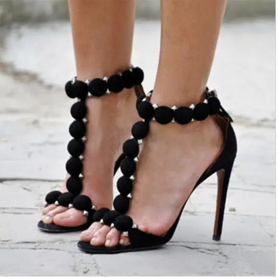 black studded ankle strap heels