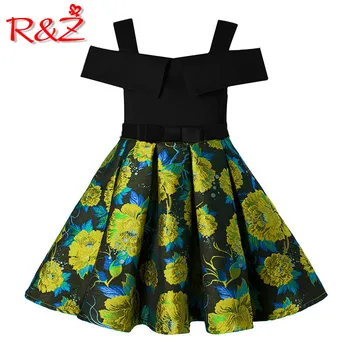 

R&Z children's clothing 2019 summer new European and American girls dress prints leaking shoulders big boy princess dress