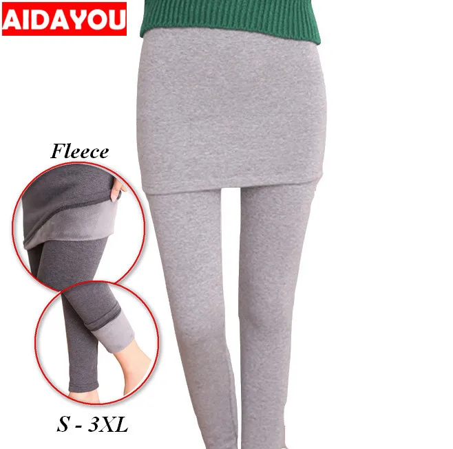 

Skirt Leggings Winter Fleece Lined Seamless Ultra Soft Stretch Skirted Trip Blend Calf Korean Thermal Plus Size ouc902 Aidayou