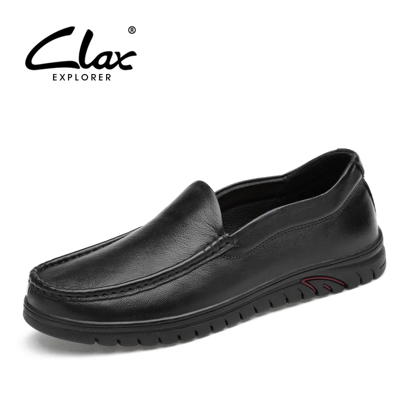 

CLAX Men's Formal Dress Shoe Genuine Leather 2018 Spring Summer Black Leather Shoes Slip on Male Office Footwear Breathable Soft