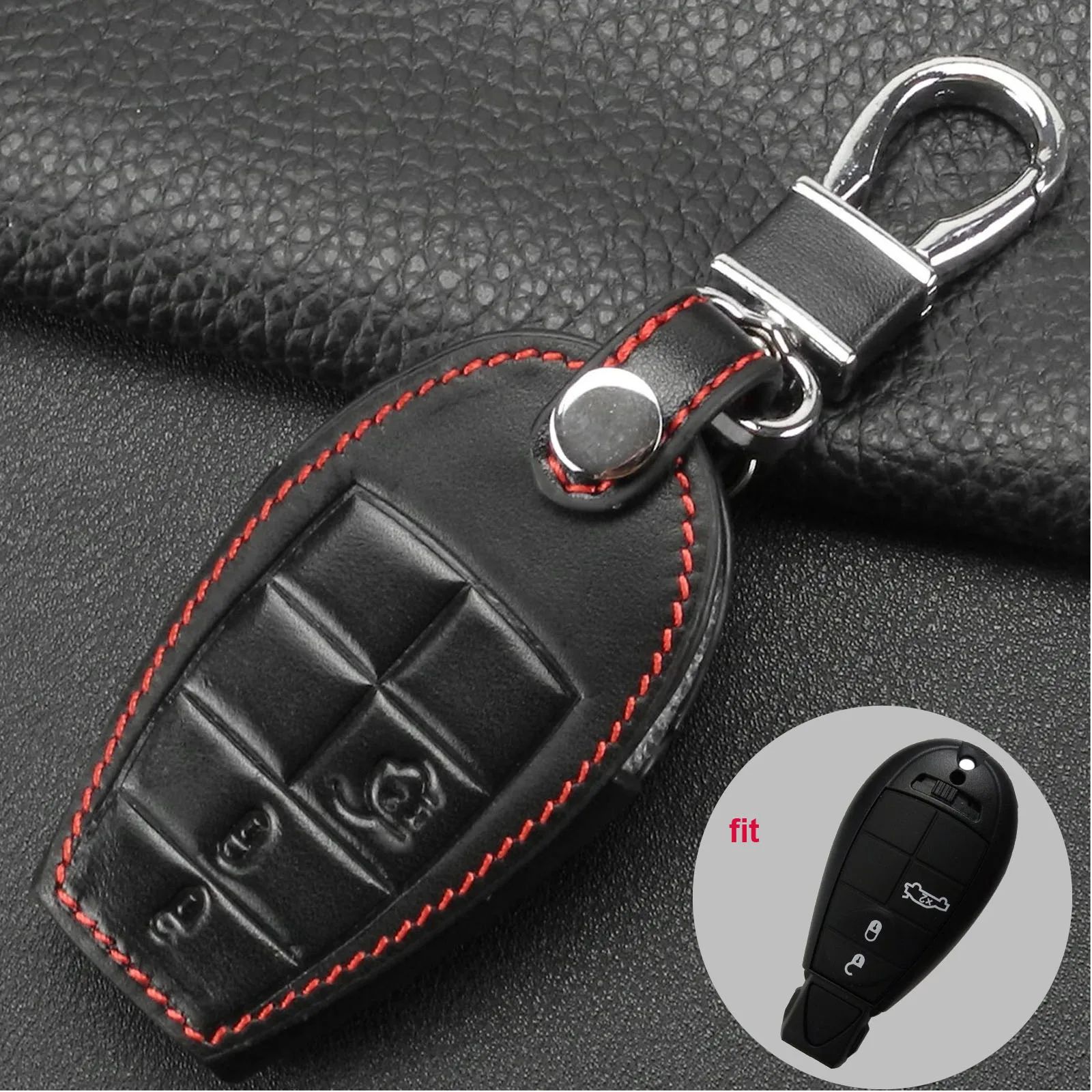 

jingyuqin Leather Car Key Cases Cover For Dodge Challenger Charger Magnum Journey Ram Jeep Commander Grand Cherokee Chrysler