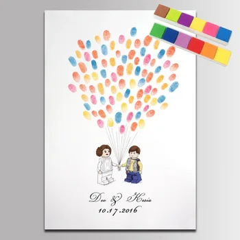 

Bride And Groom Wedding Guestbook Fingerprint Sign Custom Couple balloons names and date Print Fingerprints wedding decoration