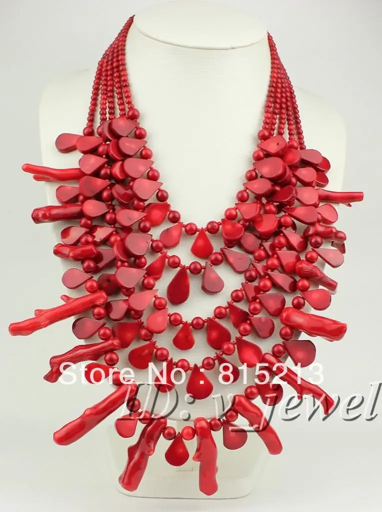 

FREE SHIPPING>>>@@ > N59 Excellent! 5Strds Red Coral Necklace