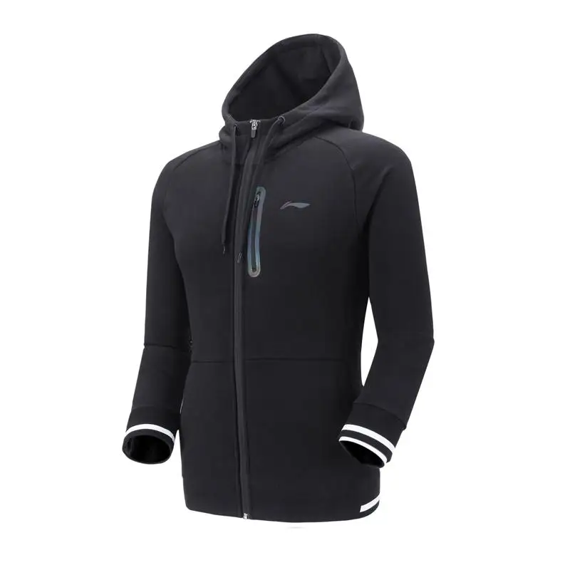 Li-Ning, Мужская серия бадминтон, худи, обычная посадка, на молнии, флис, 65% хлопок, 35% полиэстер, подкладка, спортивная куртка с капюшоном, AWDN945 COND18 - Цвет: AWDN945-1H