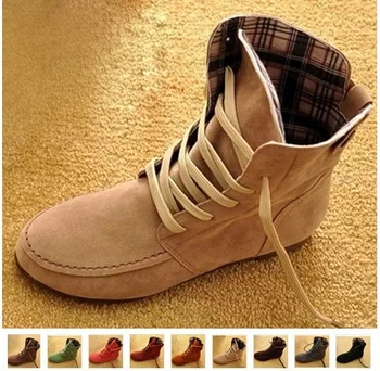 

Woman New Fashion Leisure Suede Lacing Candy Color Female Short Boots Flat Heel Martin Ankle Motorcycle Boots Botas Femininas