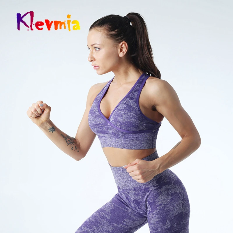 

Comfy Wide Stripes Cross Back Sports Bra Women Seamless Camo Yoga Bra High Impact Sport Bra Top Fitness Shockproof Running Bra