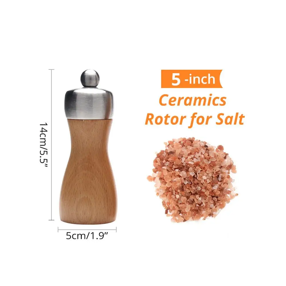 Высококачественная древесная соль и набор мельниц для соли и перца, буковая мельница для перца, шейкеры с регулируемой углеродистой сталью или керамическим сердечником - Цвет: 5 inch for SALT