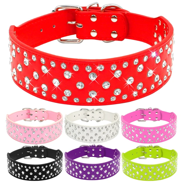 2 inch Rhinestones Dog Collars Full Sparkly Crystal Diamonds Studded PU