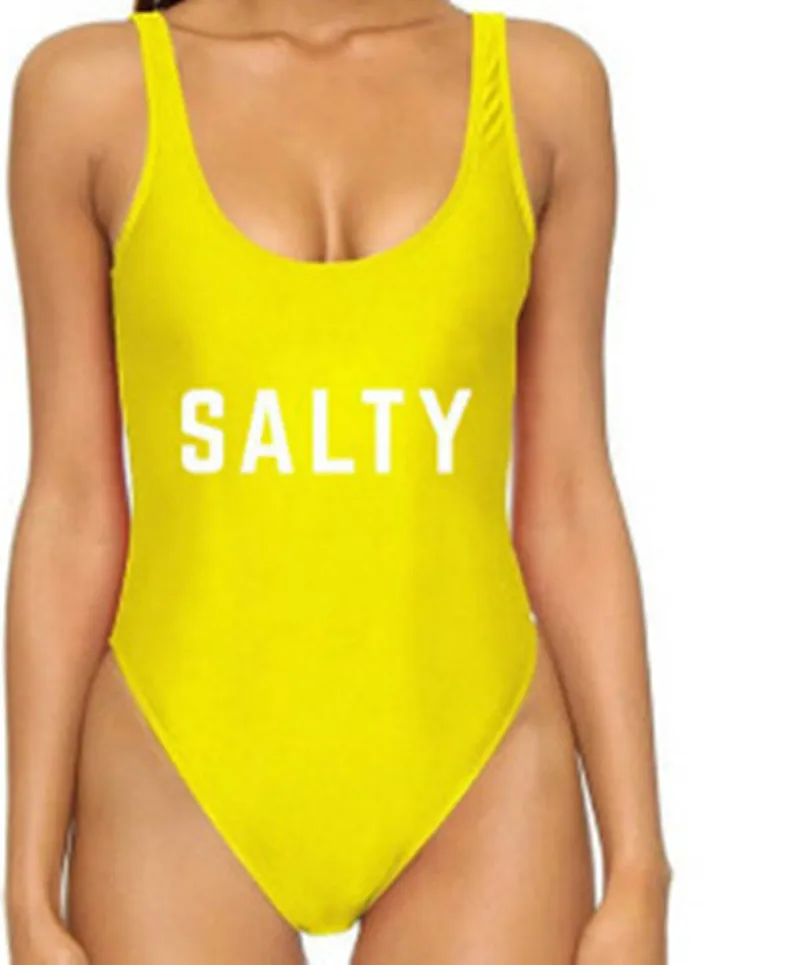 

SALTY One Piece Suit Beach Thong Swimwear 2017 Women Sexy Yellow Low Back Swim Suit Bodysuit Badpak Traje De Bano Mujer Jumpsuit