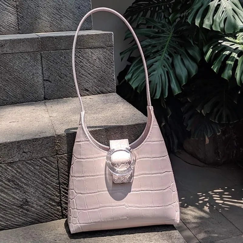 

2019 Spring Summer Women Bags Alligator Fashion Single Straps Pu Shoulder Bag Acrylic Half Moon Handbags Female Handbag OC680