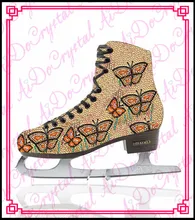 Aidocrystal hot sale butterfly pattern crystal covered ice skating shoes,ice dancing shoes,figure skating shoes