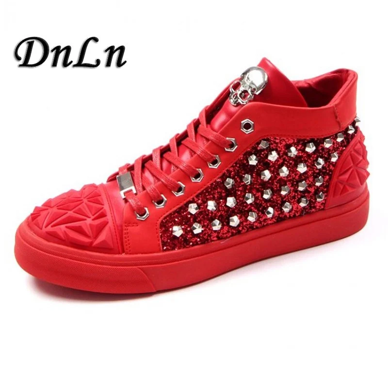 

Spring 2019 Casual Male Shoes Fashion Men Riveted Boots Black Red Ankle Mens Motorcycle Boots Punk Boots 6#20D50