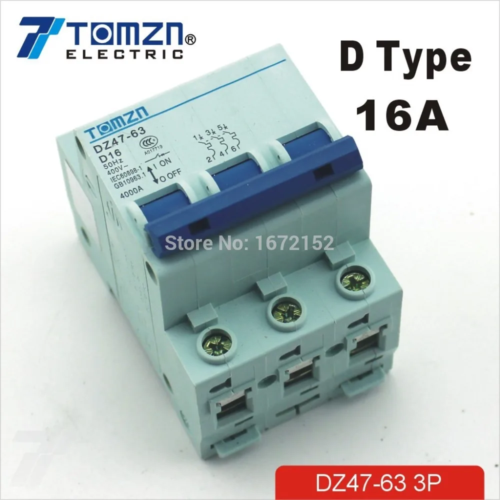 

3P 16A D type 240V/415V Circuit breaker MCB 4 POLES