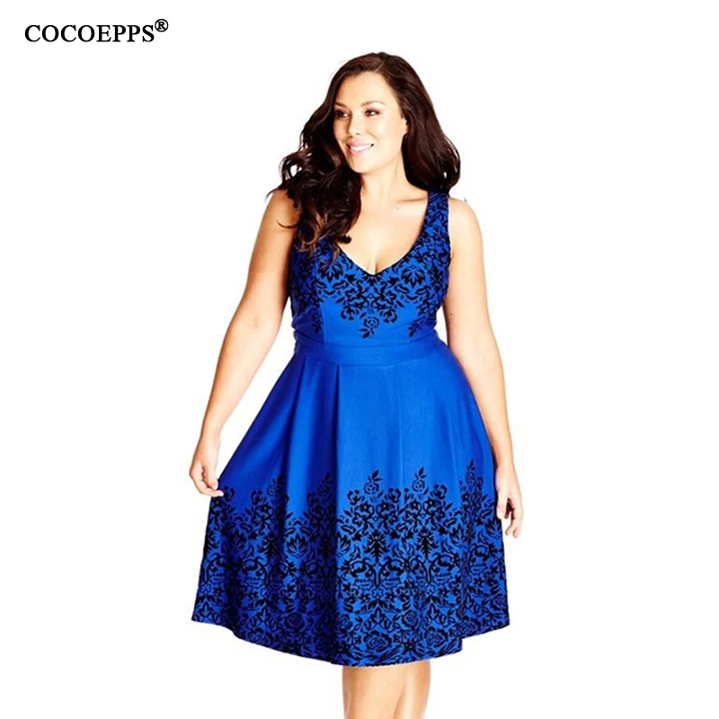 2017 Blue Spring Summer 4XL Plus Size Women Dresses floral printed 5XL