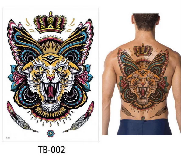 Супер большая полная спина Грудь татуировки наклейки рыба Волк тигр дракон Будда водонепроницаемые временные флэш-татуировки крутые для мужчин и женщин - Цвет: TB02