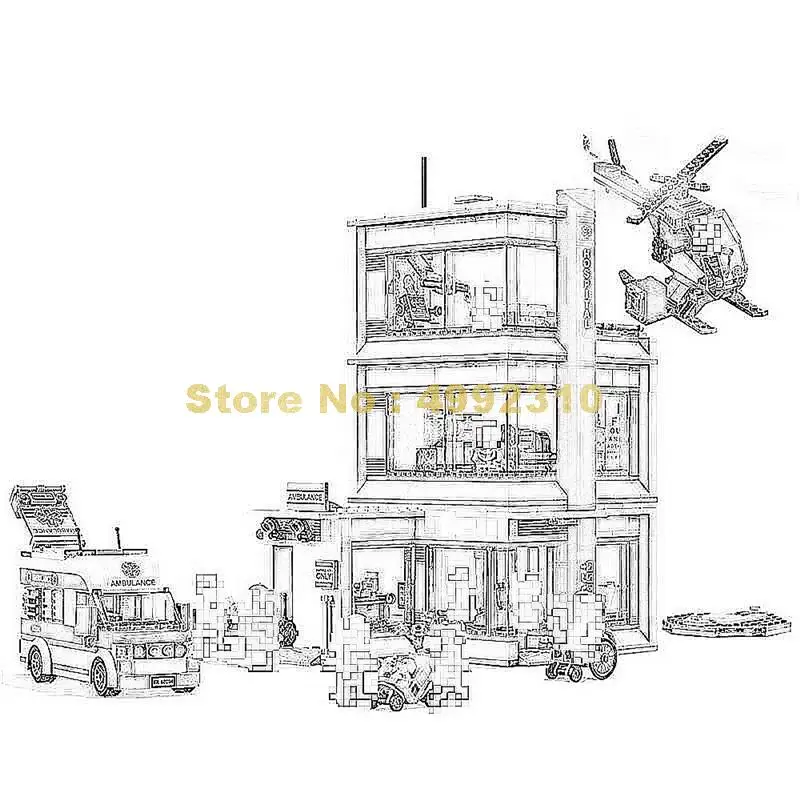 

964pcs city hospital building blocks 8 figures 60204 Bricks Toy