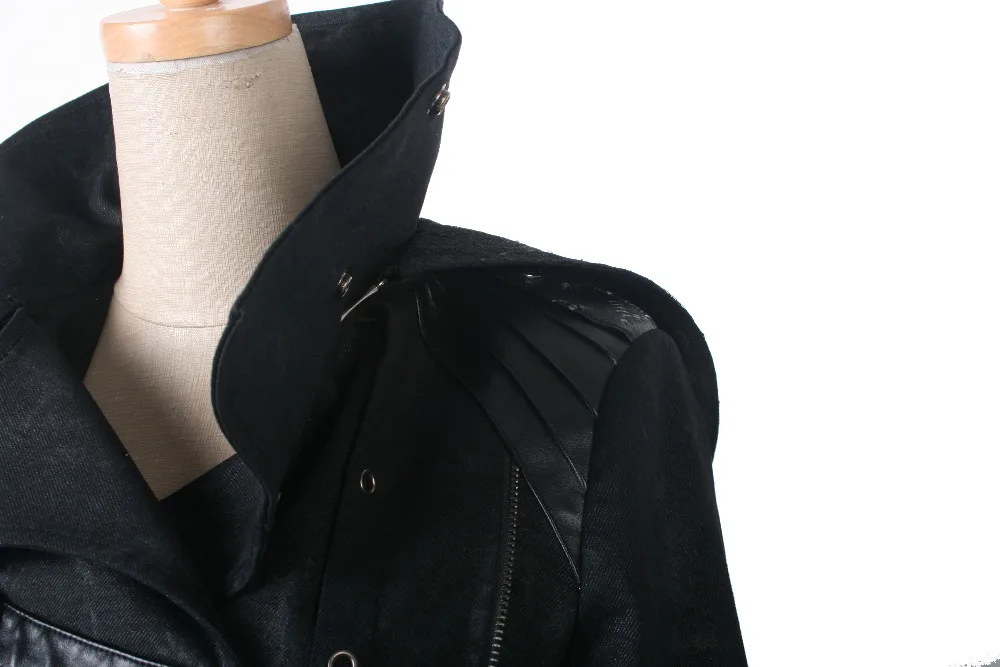 Панк Рейв черный стрейч-саржевая ткань пальто с календарем Скорпион кожа и Съемный шляпа Y-364